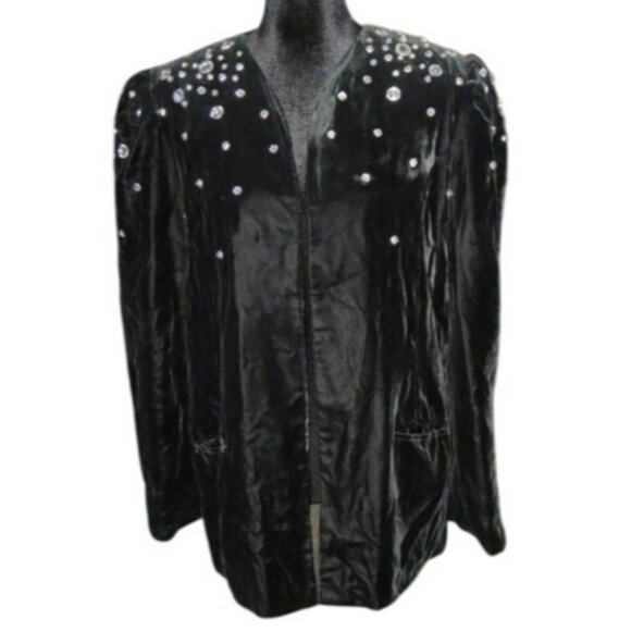 Argenti Notte Rhinestone Embellished Black Velvet Evening Jacket size Large - Picture 1 of 10